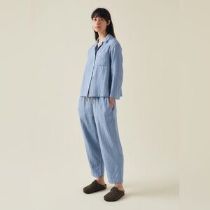 TOAST Mia Soft Double Cotton Chambray Blue Long Sleeve Pajama Set XS EUC